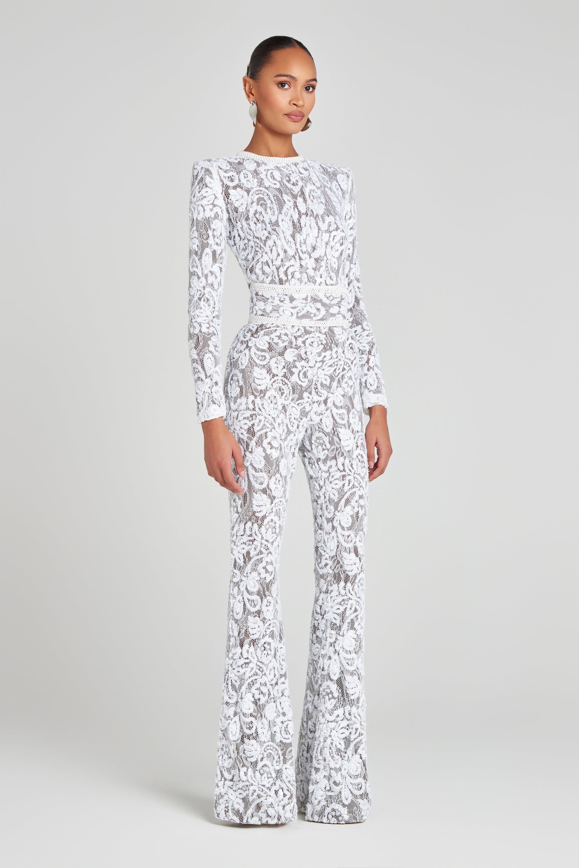 Nadine Merabi Jumpsuits Bella White Dark Nude Jumpsuit