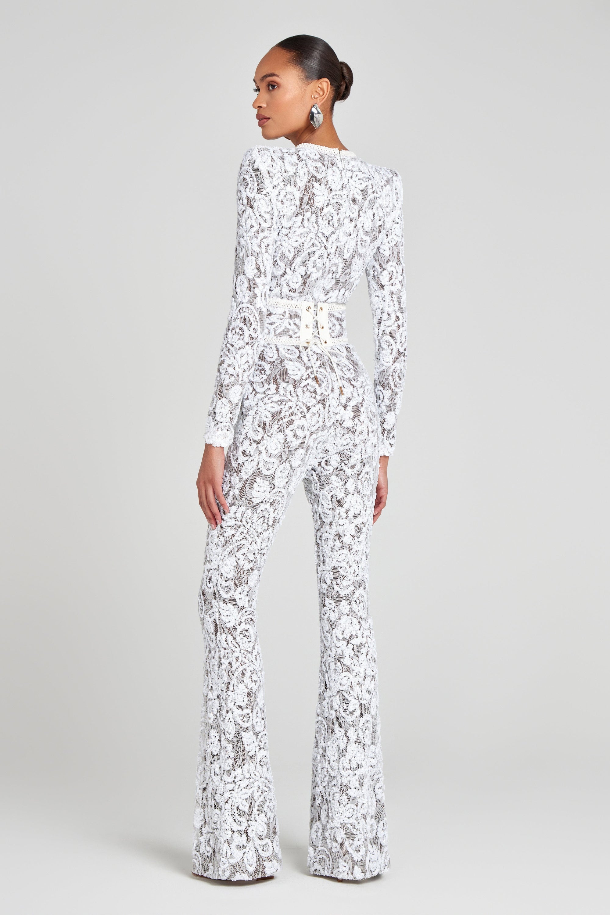 Nadine Merabi Jumpsuits Bella White Dark Nude Jumpsuit