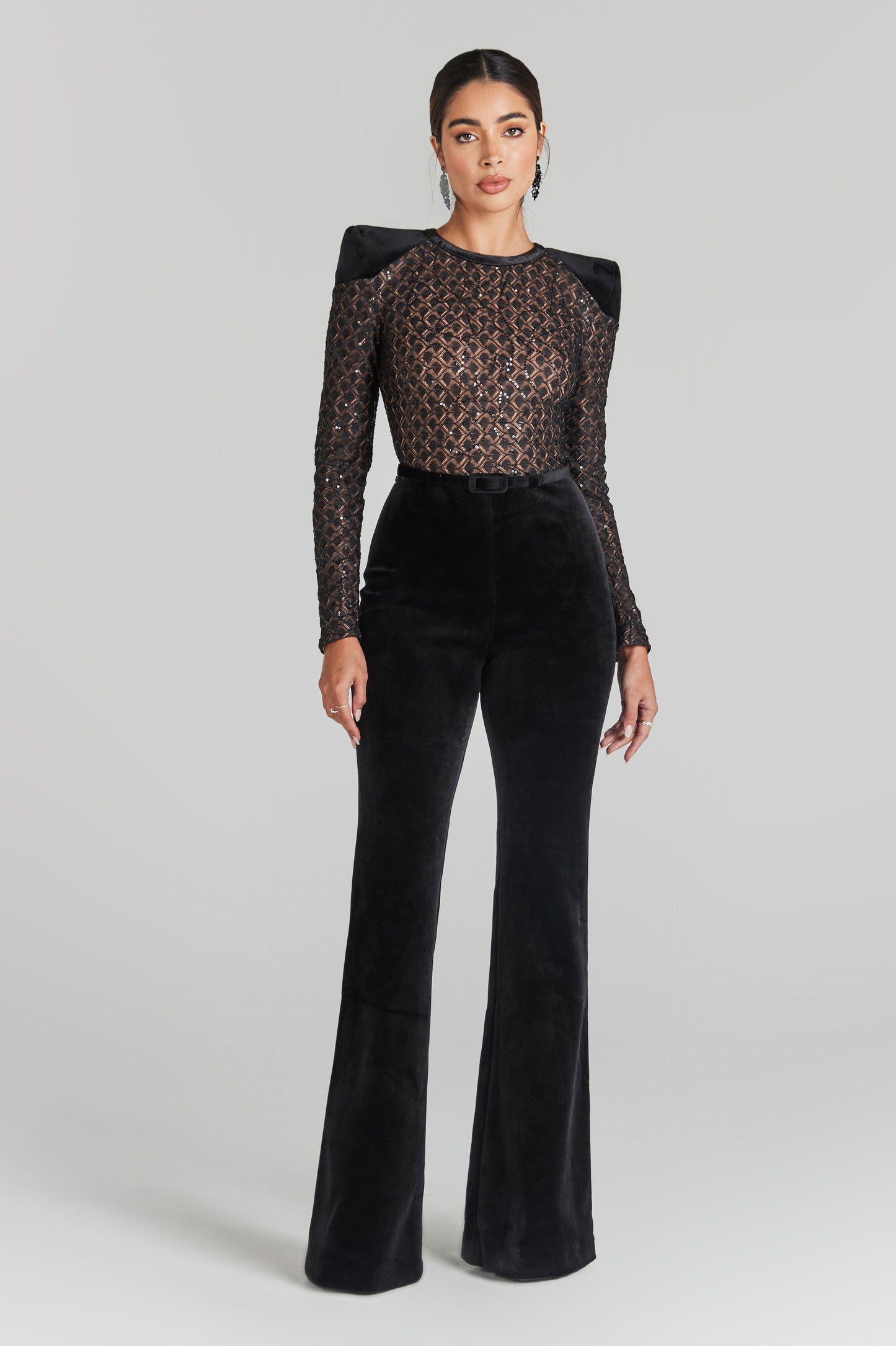 AMANDA Black Velvet Sequin Jumpsuit