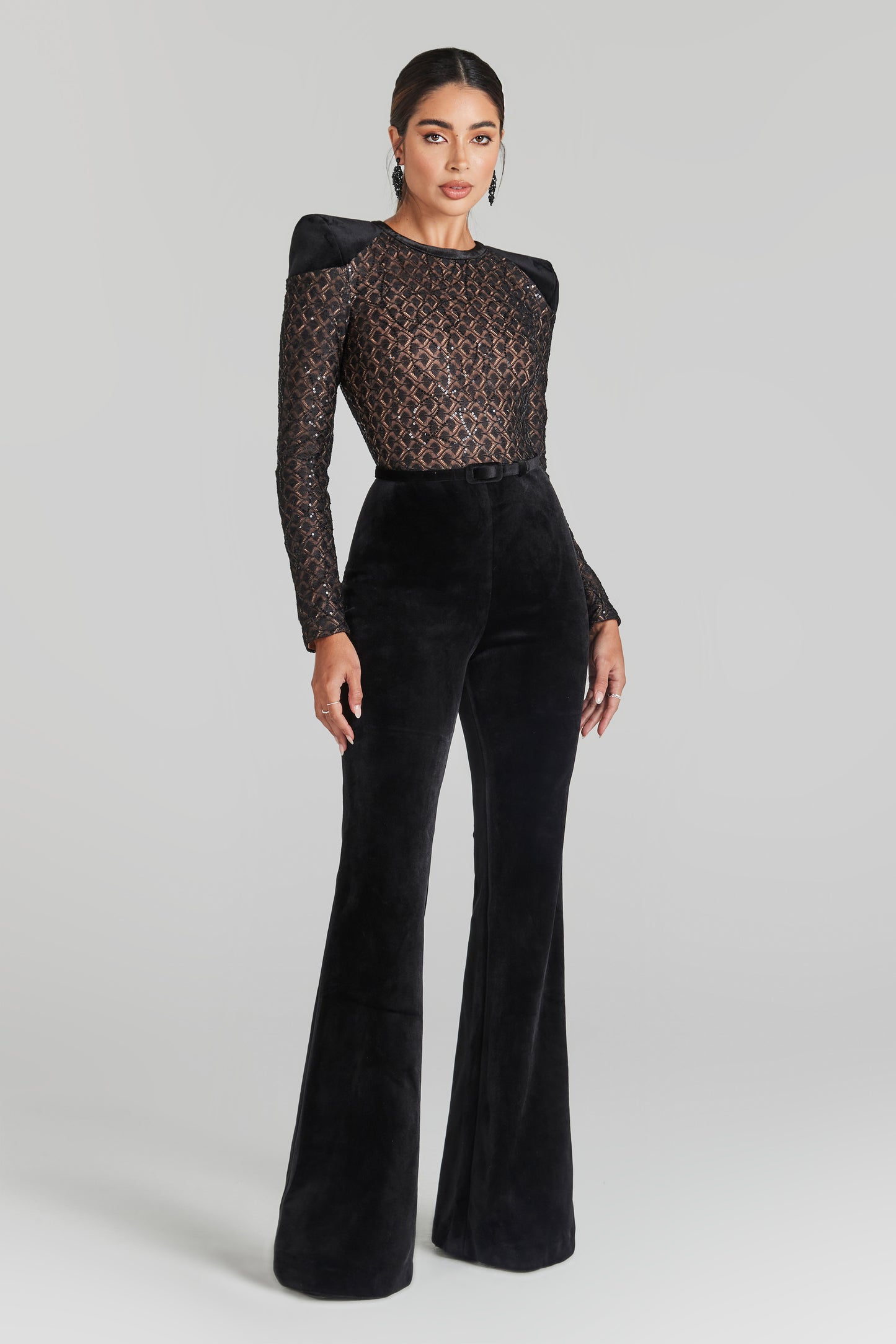 AMANDA Black Velvet Sequin Jumpsuit