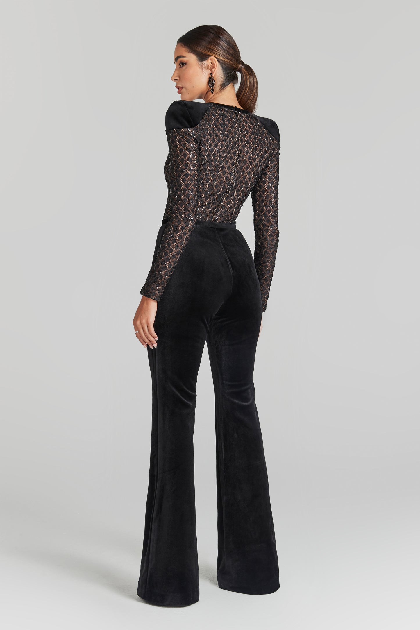 AMANDA Black Velvet Sequin Jumpsuit