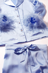 Darcie blue pyjamas with blue feather cuffs