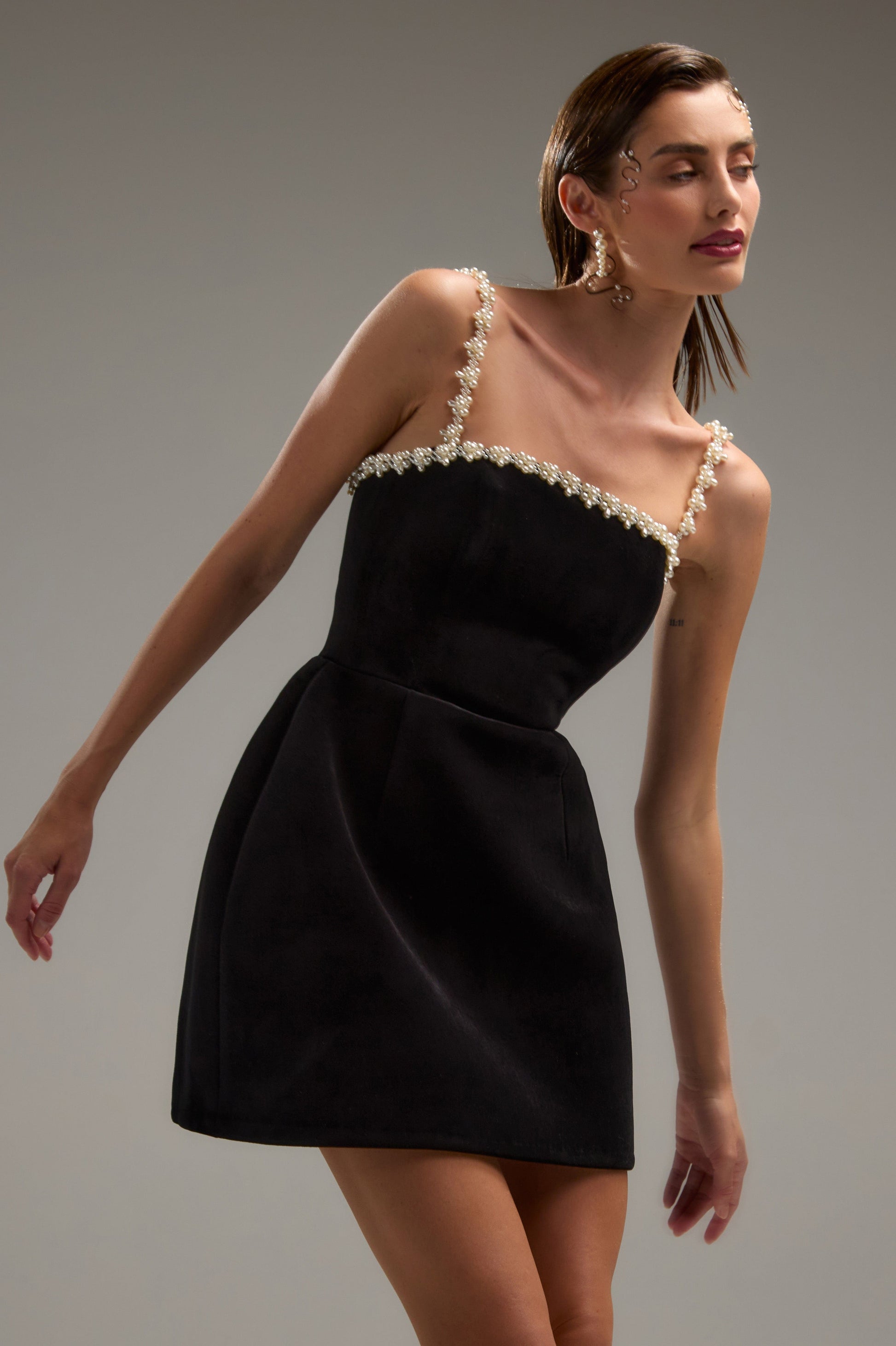 black velvet dress with pearls ASOS LUXE - Mini Dress - Women - Polyester/Spandex - 4 US
