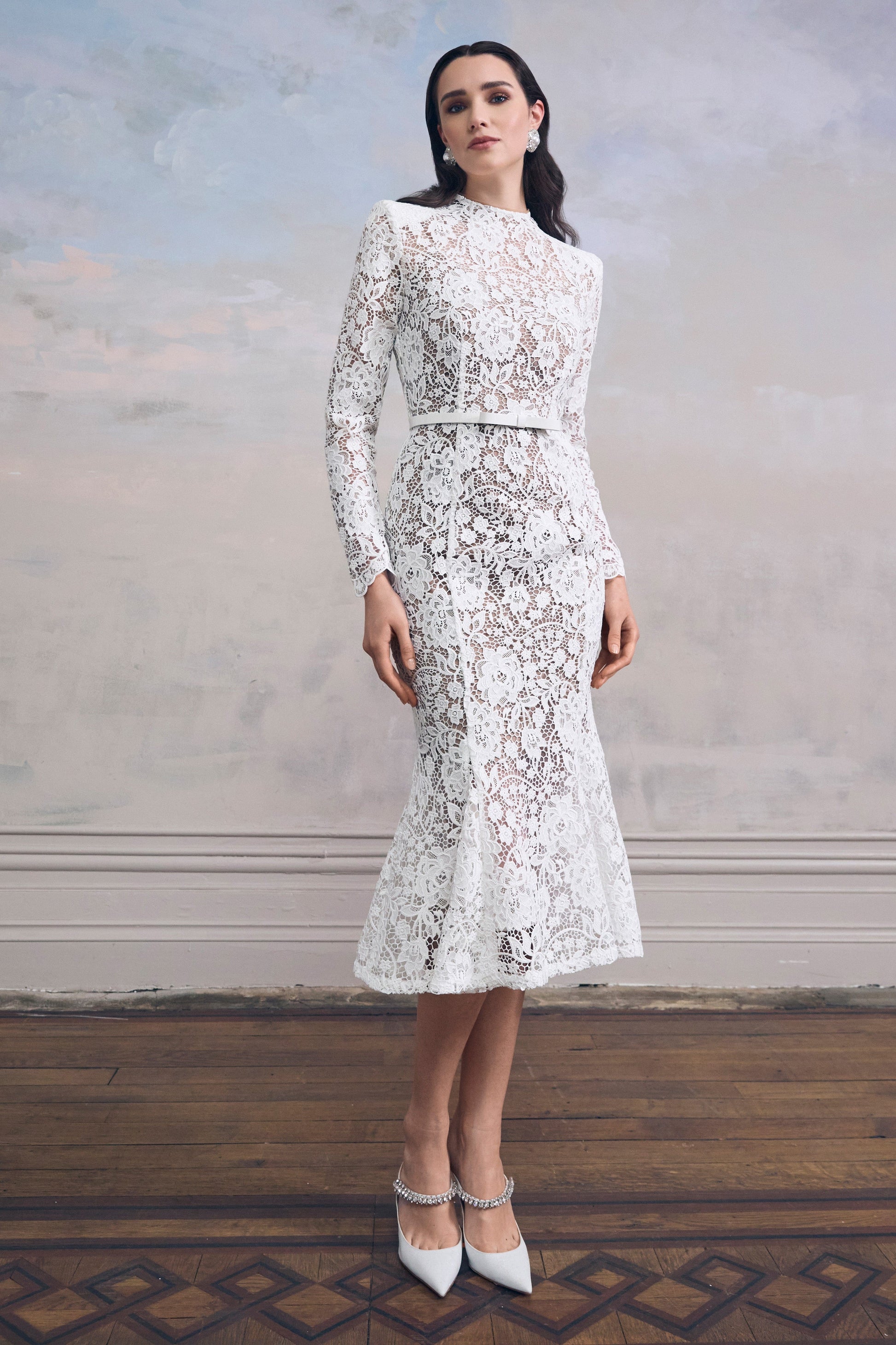 Juliette White Lace Midi Dress | NADINE MERABI Juliette White Lace Midi Dress | NADINE MERABI