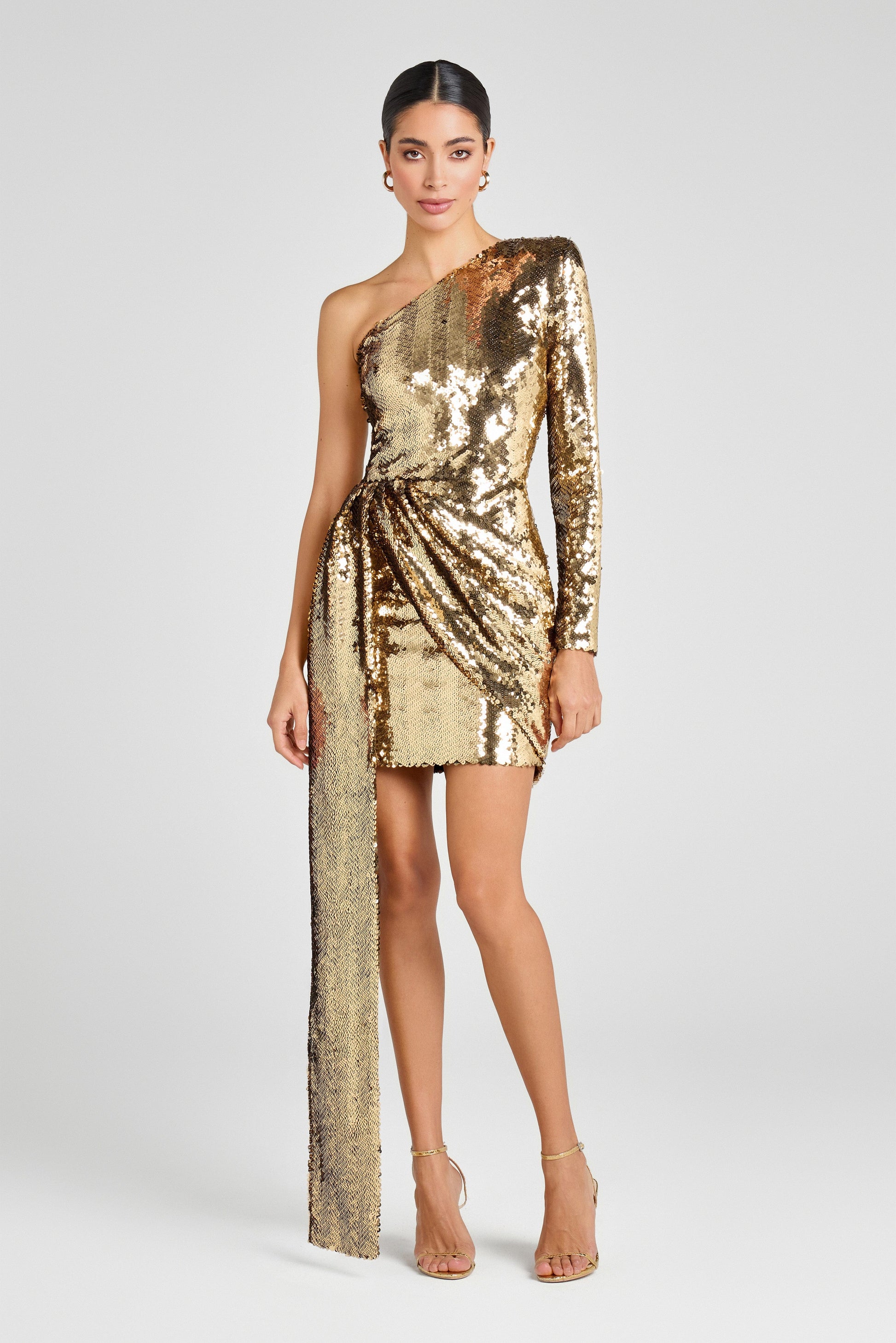 Celina Gold Asymmetric Dress | NADINE MERABI Celina Gold Asymmetric Dress | NADINE MERABI