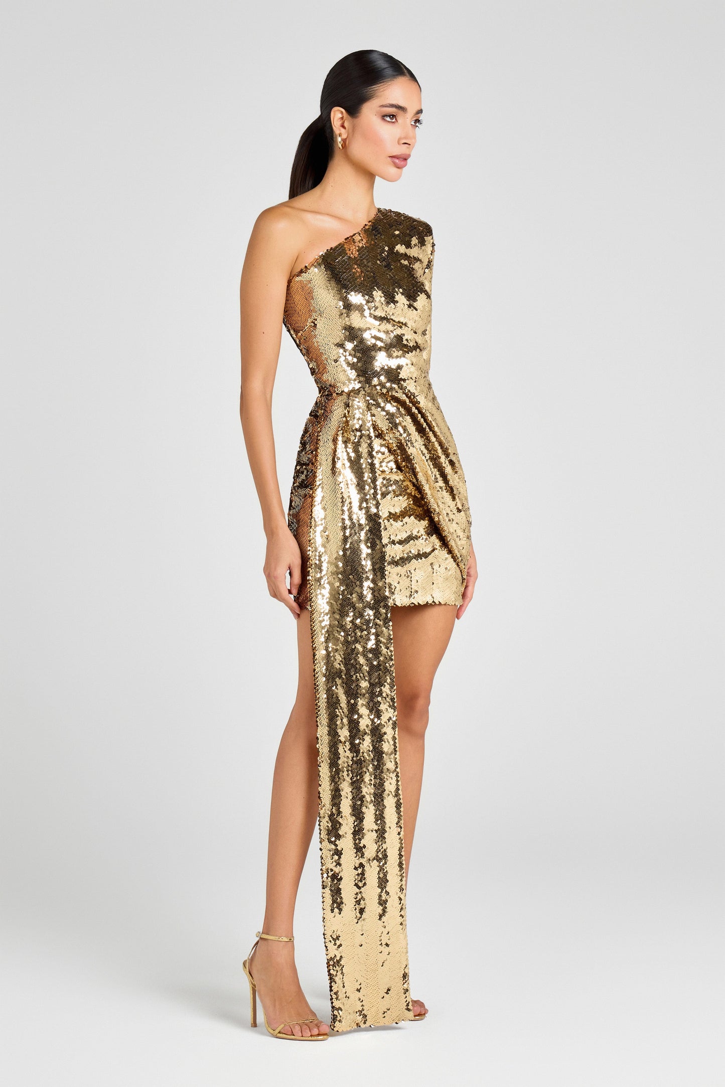 Celina Gold Asymmetric Dress | NADINE MERABI Celina Gold Asymmetric Dress | NADINE MERABI