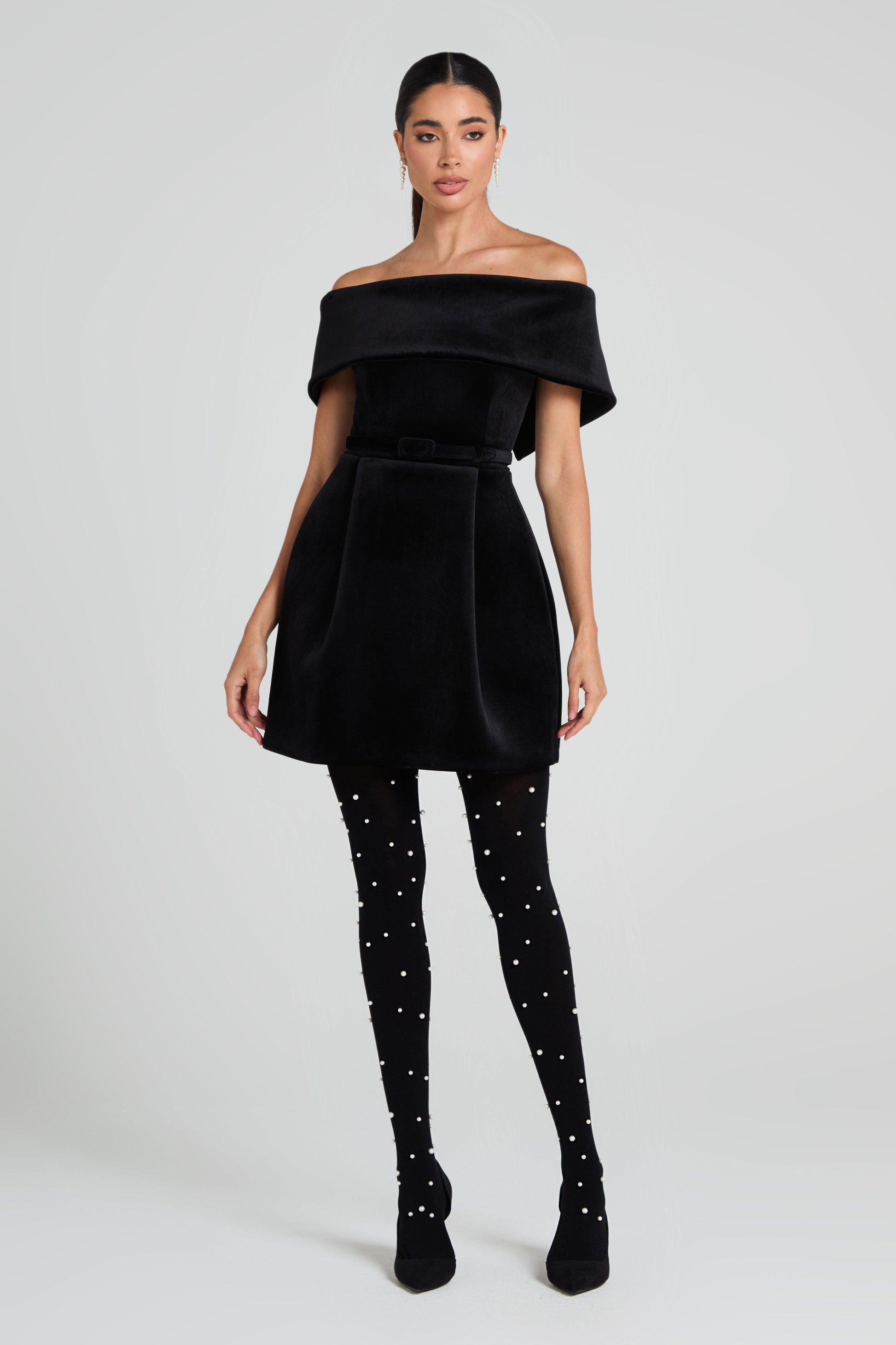 Diana Black Pearl Tights | Embellished Tights | NADINE MERABI Diana Black Pearl Tights | Embellished Tights | NADINE MERABI