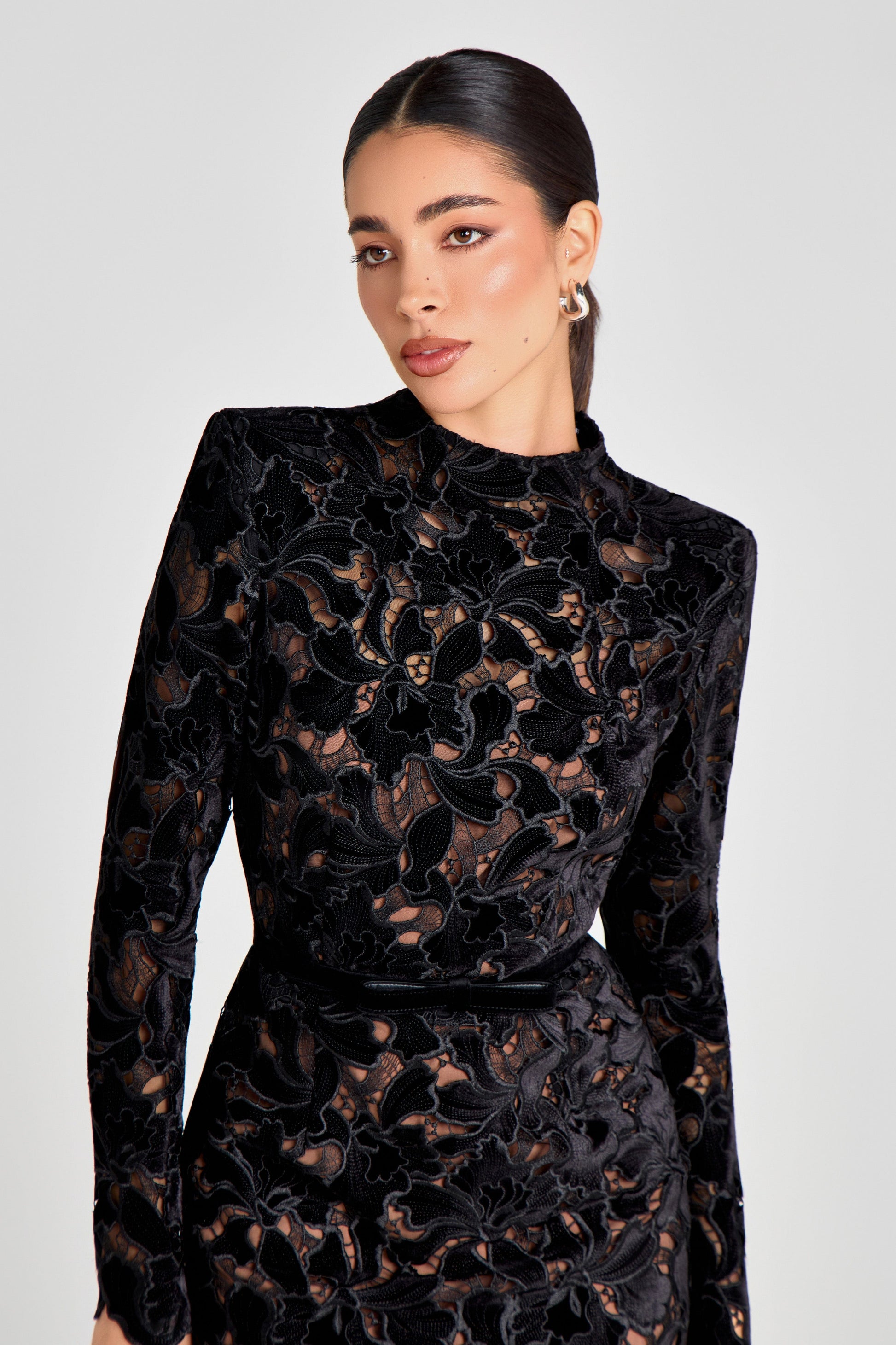 Diane High Neck Black Mini Dress | NADINE MERABI Diane High Neck Black Mini Dress | NADINE MERABI