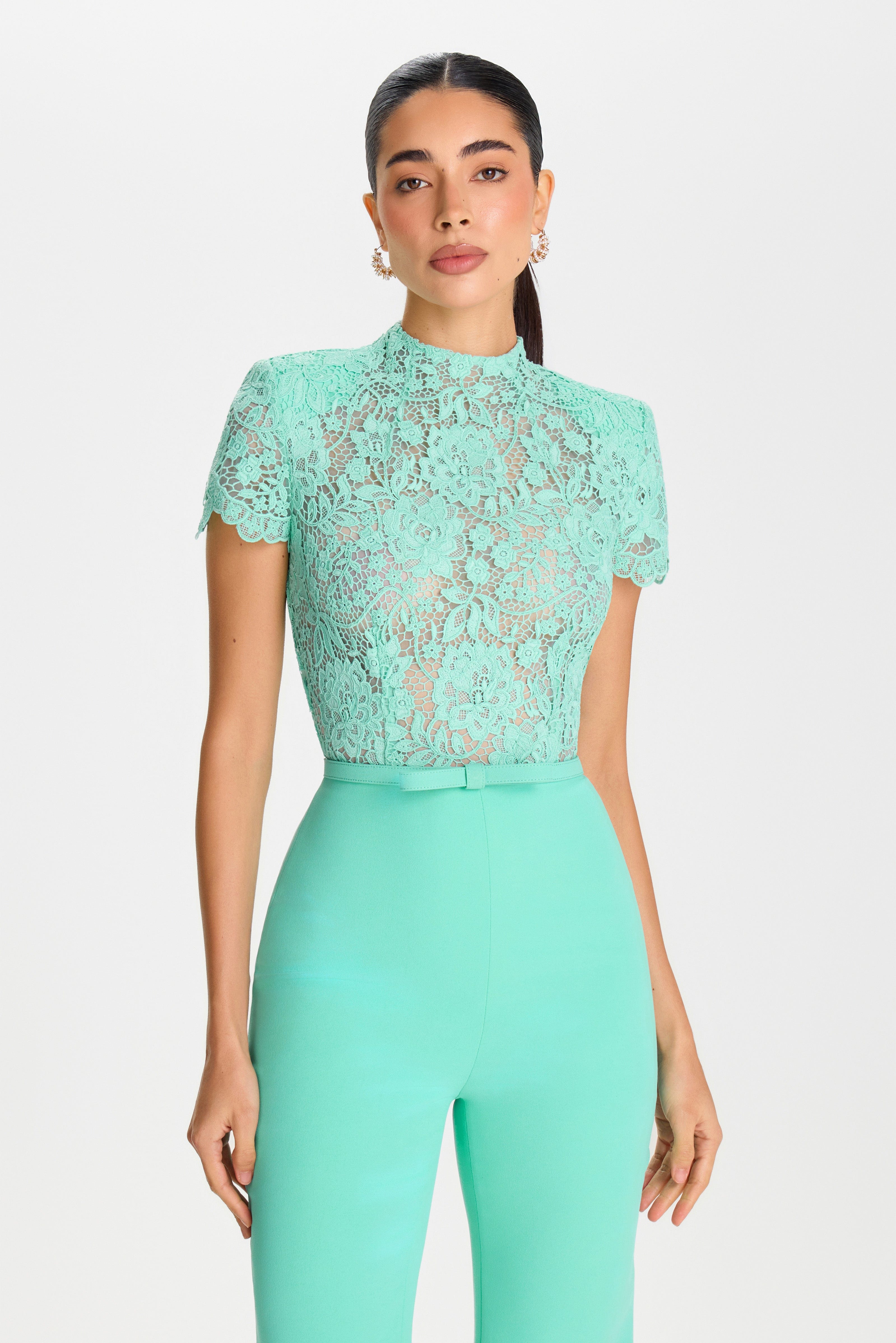 Hattie Mint Jumpsuit | Green Lace Jumpsuit | NADINE MERABI