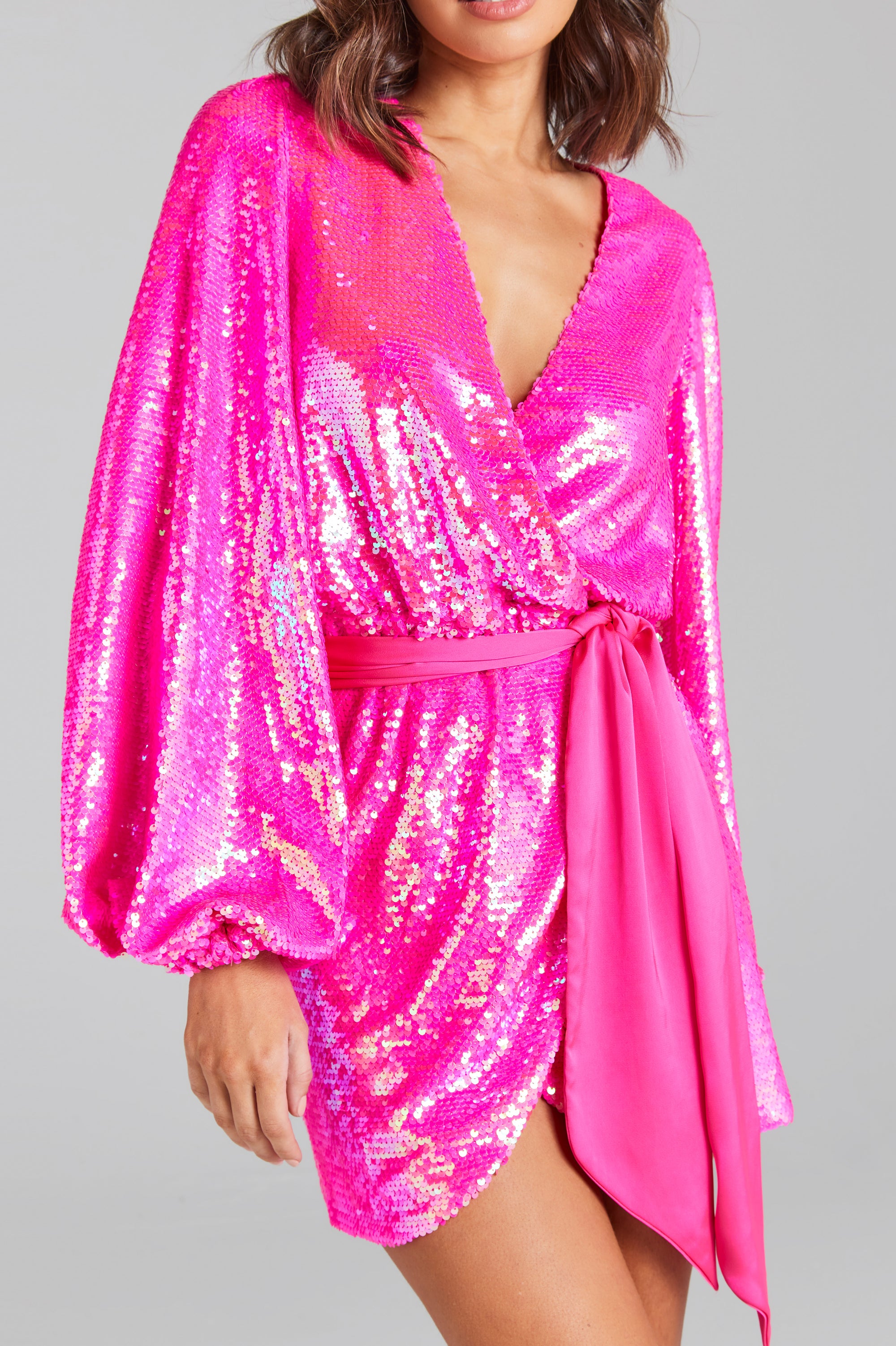 Missguided pink wrap dress cheap