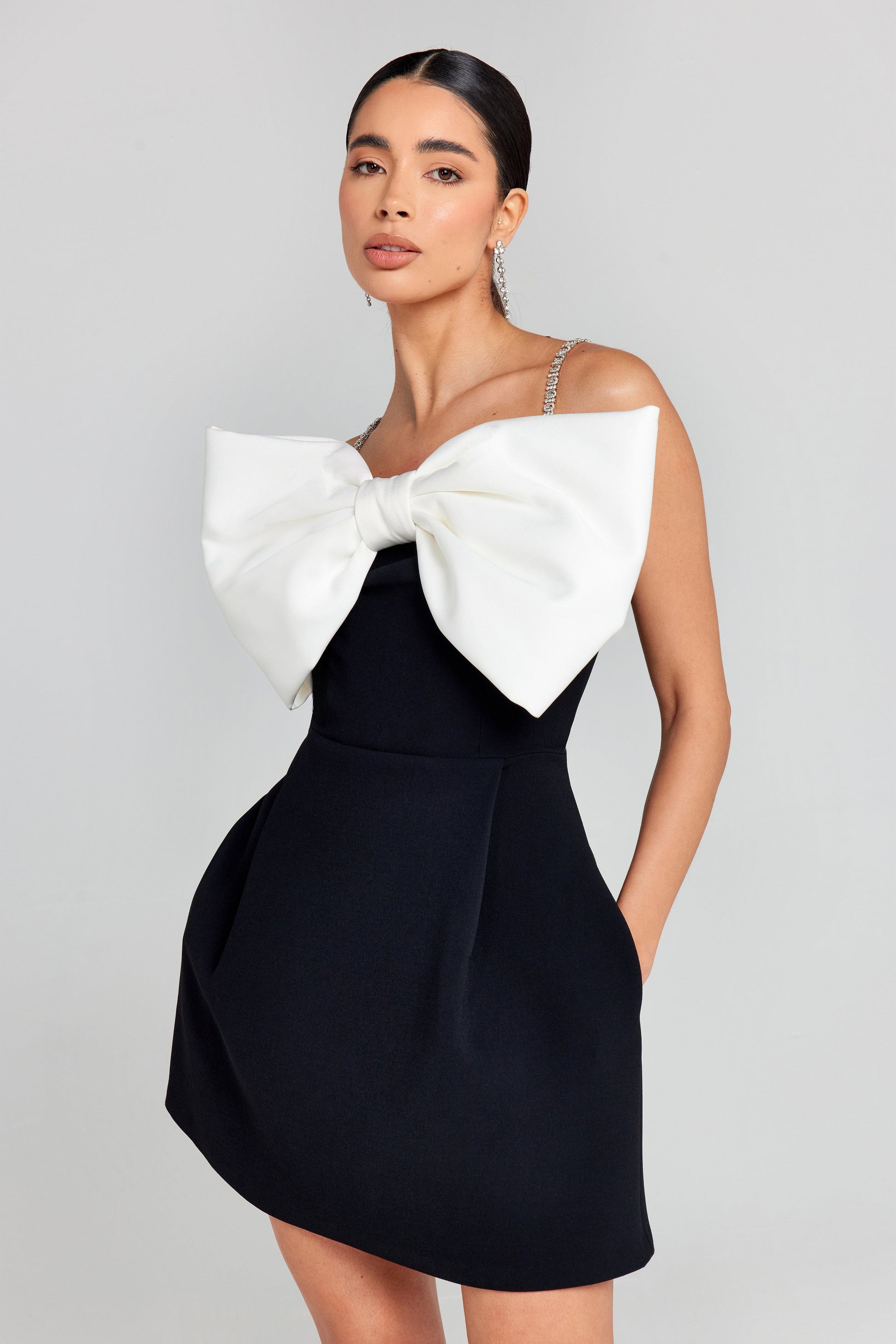 Jenny Bow Dress | White Bow Mini Dress | NADINE MERABI Jenny Bow Dress | White Bow Mini Dress | NADINE MERABI