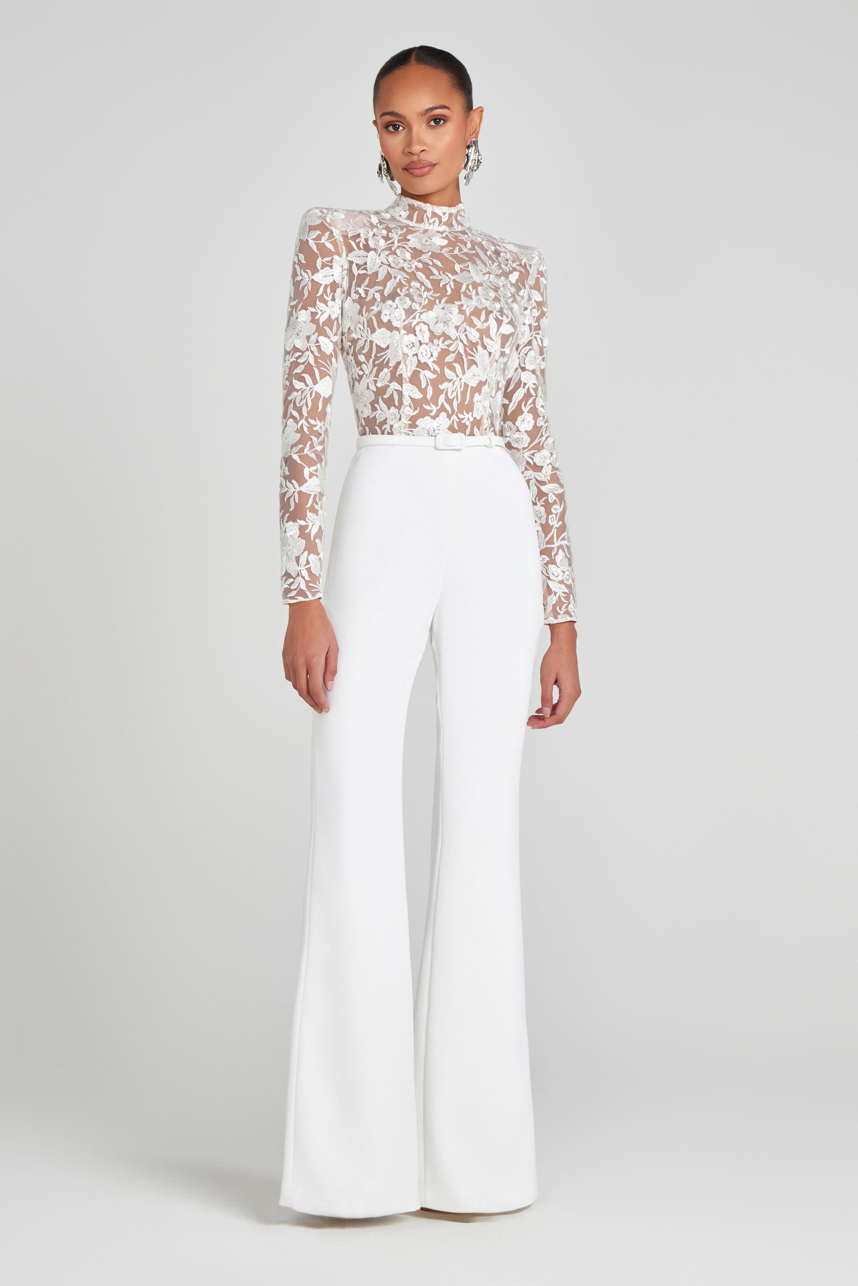 JOANNA Floral Embroidered White Jumpsuit | NADINE MERABI