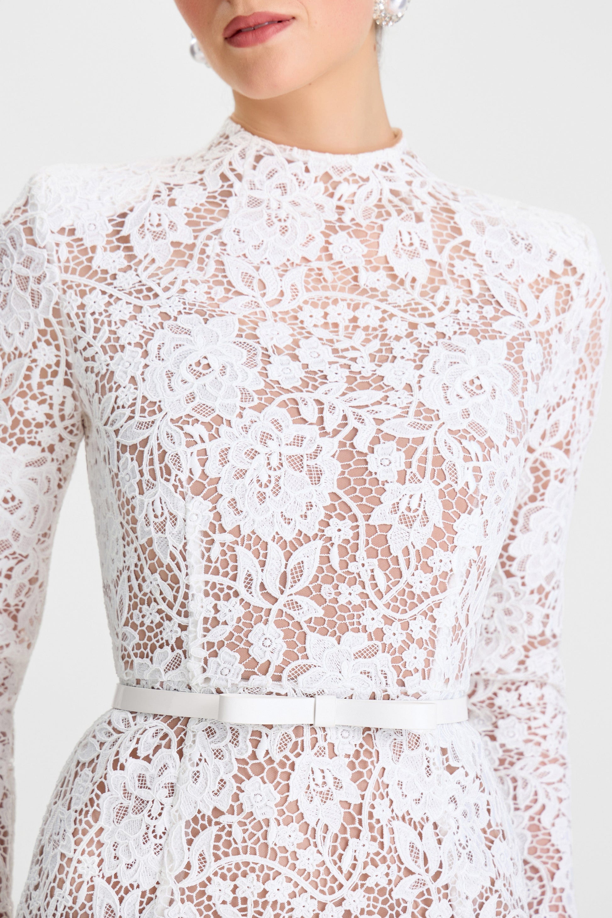 Juliette White Lace Midi Dress | NADINE MERABI Juliette White Lace Midi Dress | NADINE MERABI