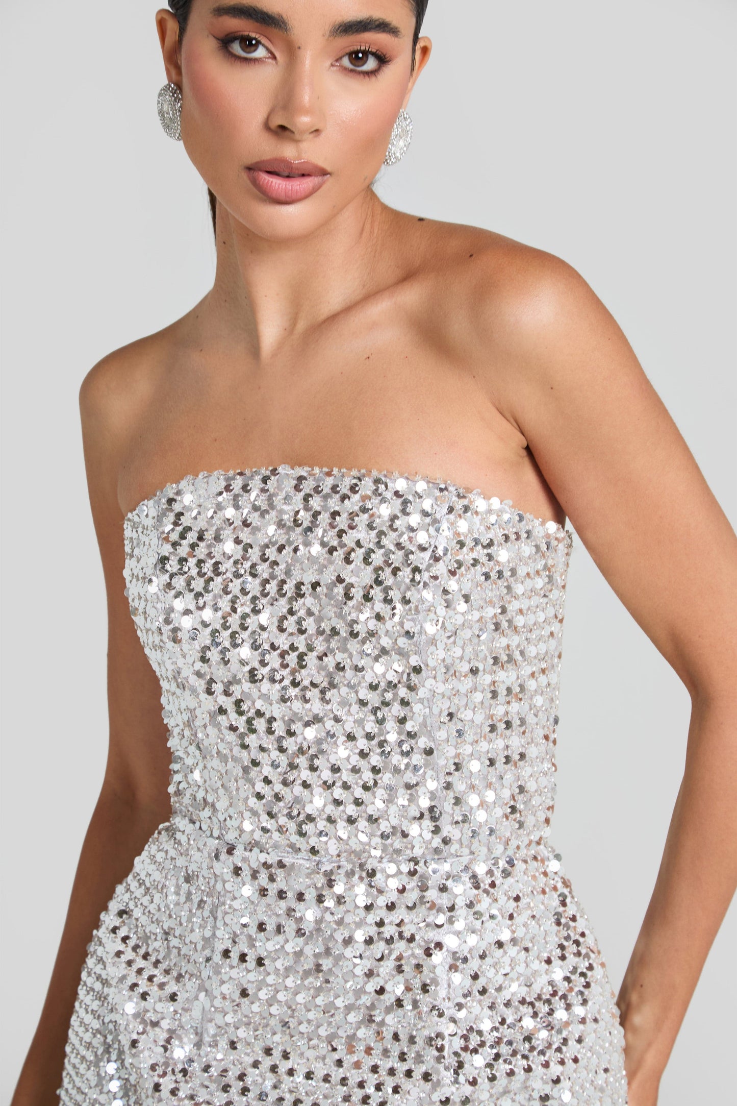 nadine merabi silver sequin dress Lucia Silver Dress | Silver Sequin Mini Dress