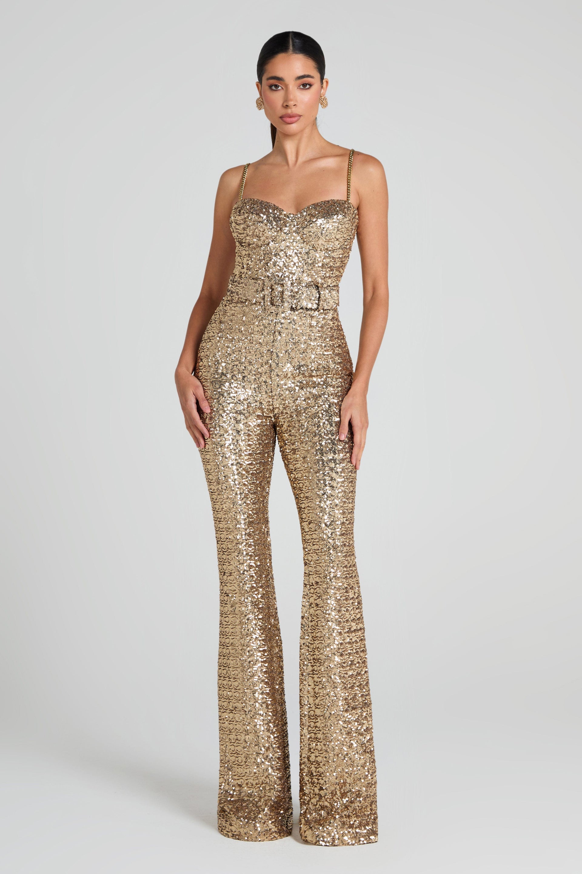 LUCINDA Gold Jumpsuit | Gold Sequin Jumpsuit