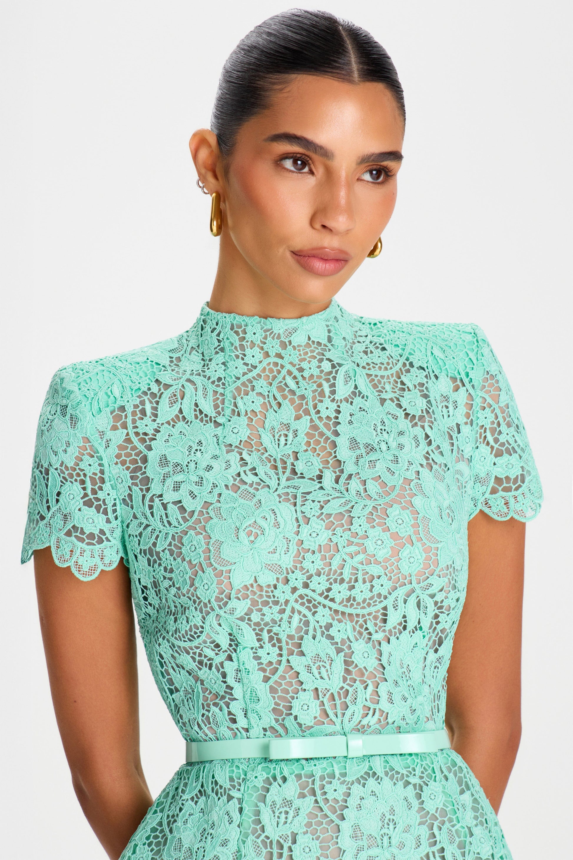 chinese dress ladies Xandra A-Line Long Sleeves Floor Length Floral Lace Formal Dresses, White main image 0