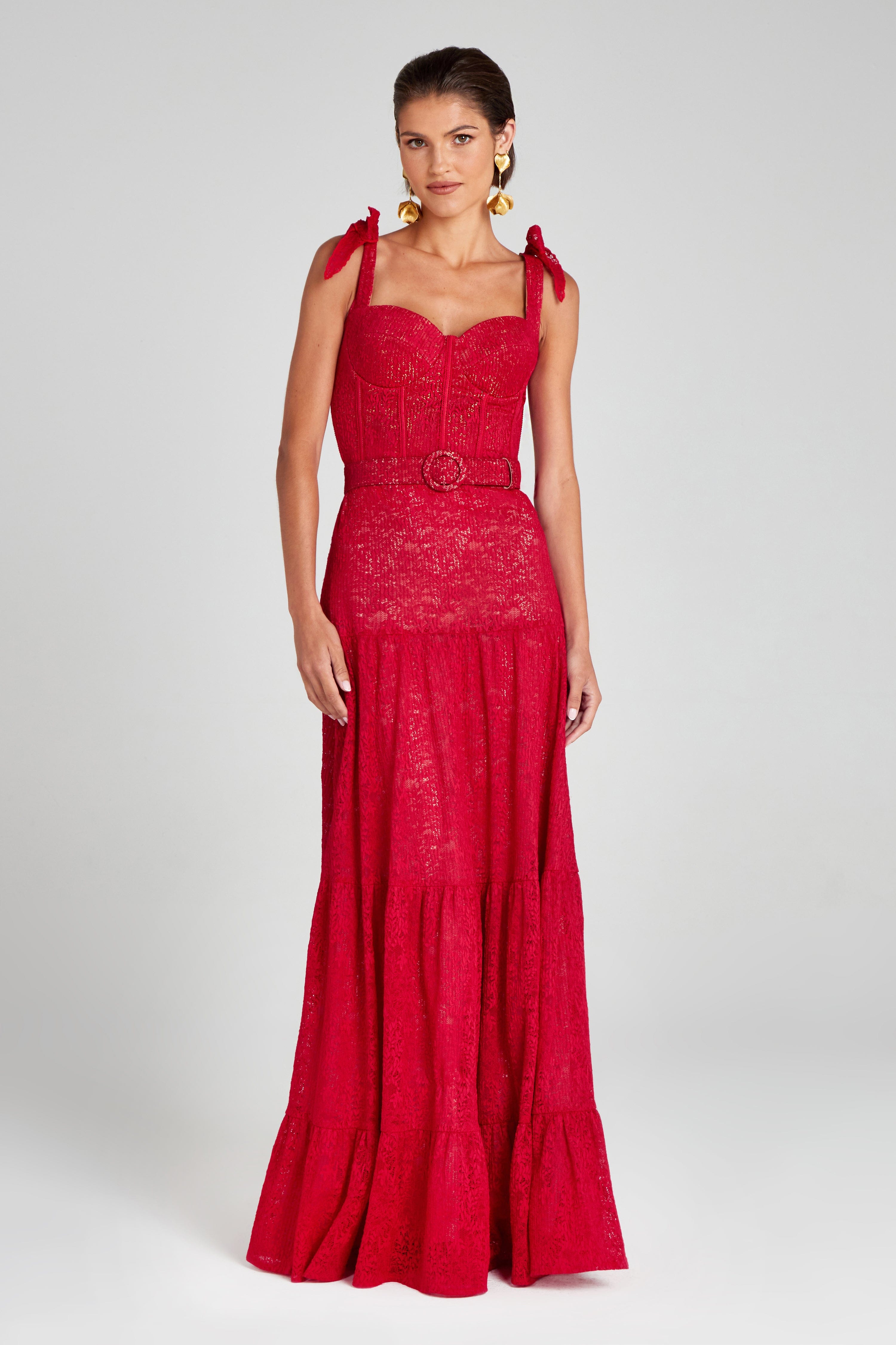 Miranda Red Dress | Red Maxi Corset Dress | NADINE MERABI