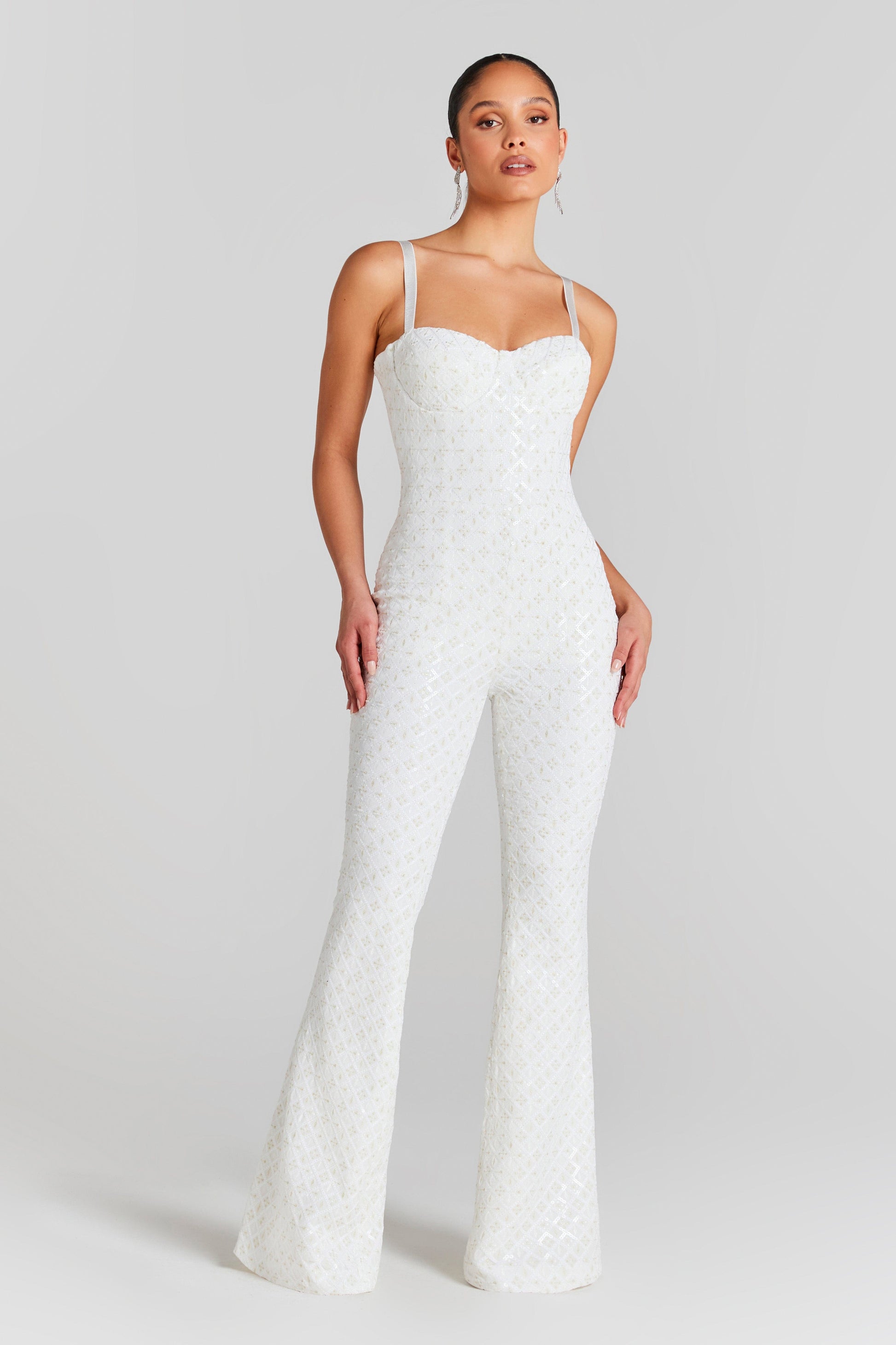 HAILEY White Sequin Embroidered Jumpsuit NADINE MERABI