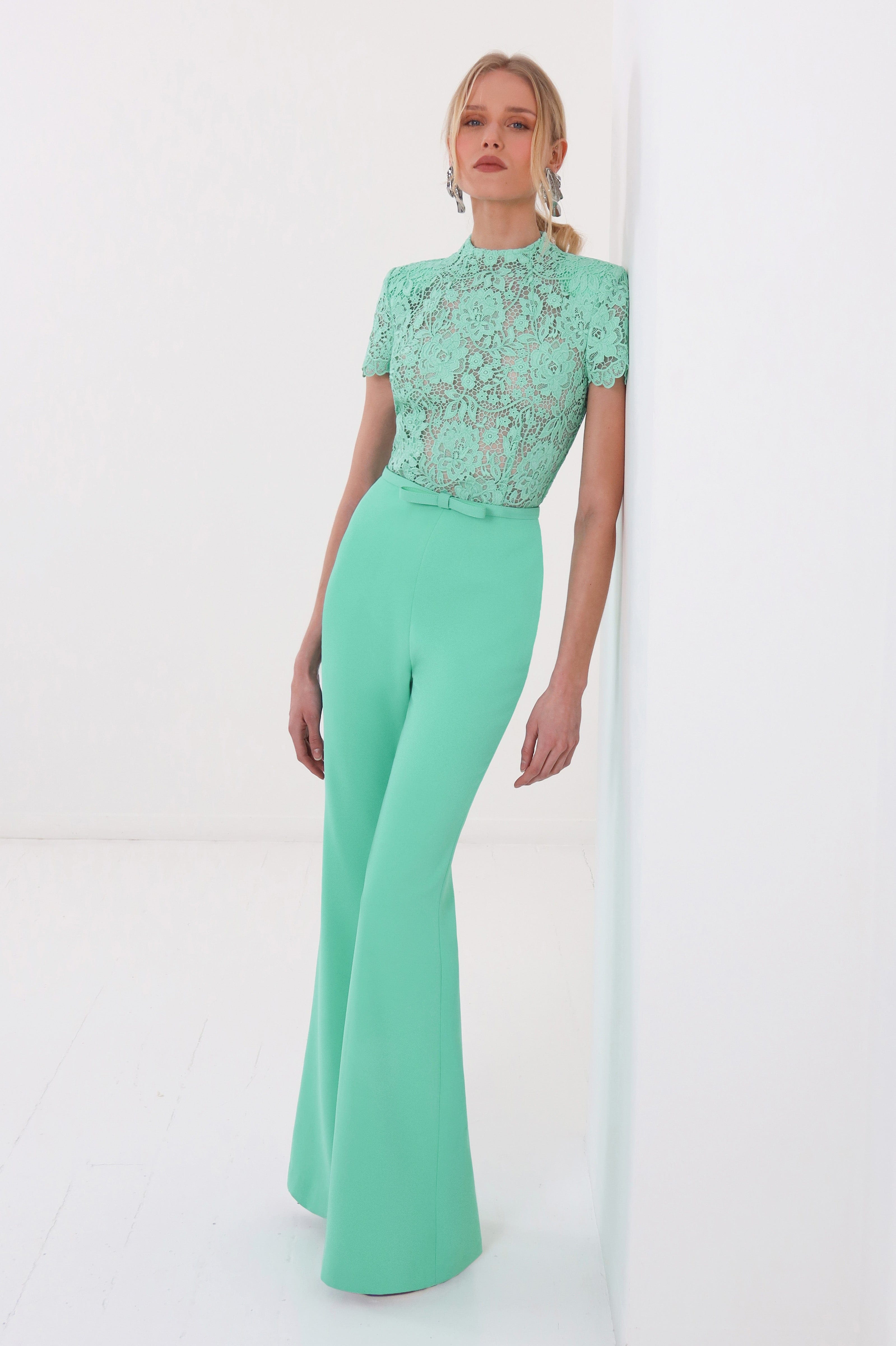 Hattie Mint Jumpsuit | Green Lace Jumpsuit | NADINE MERABI