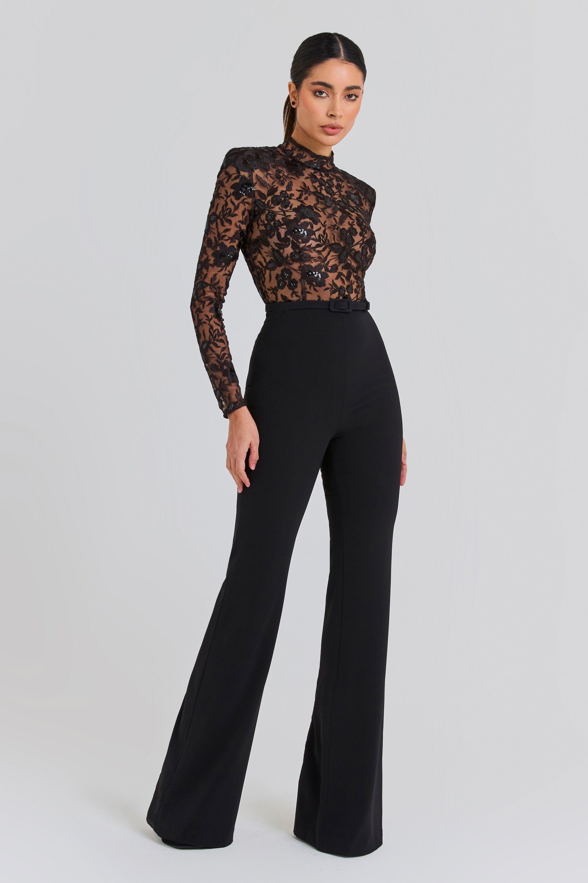 JOANNA Black Floral Lace Jumpsuit NADINE MERABI - Main Image