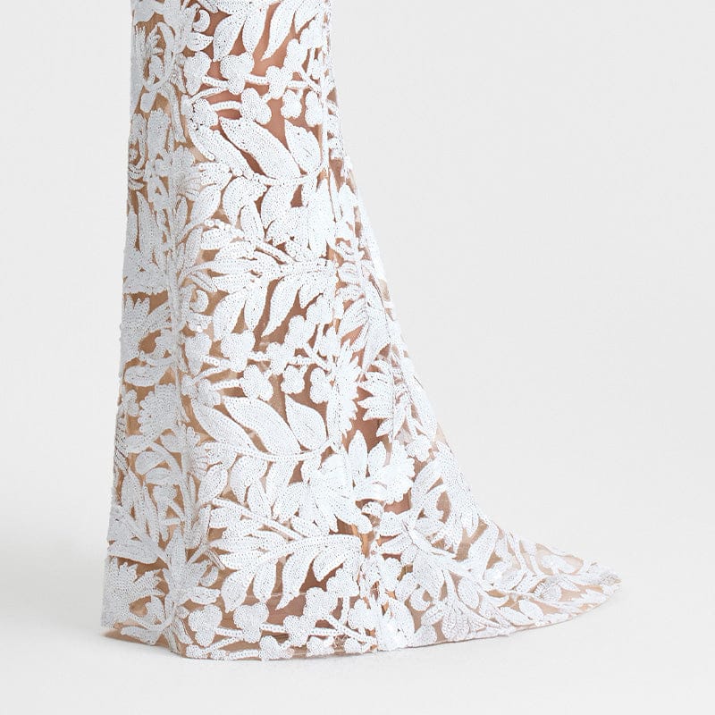 Lace fabric with floral pattern on a white background