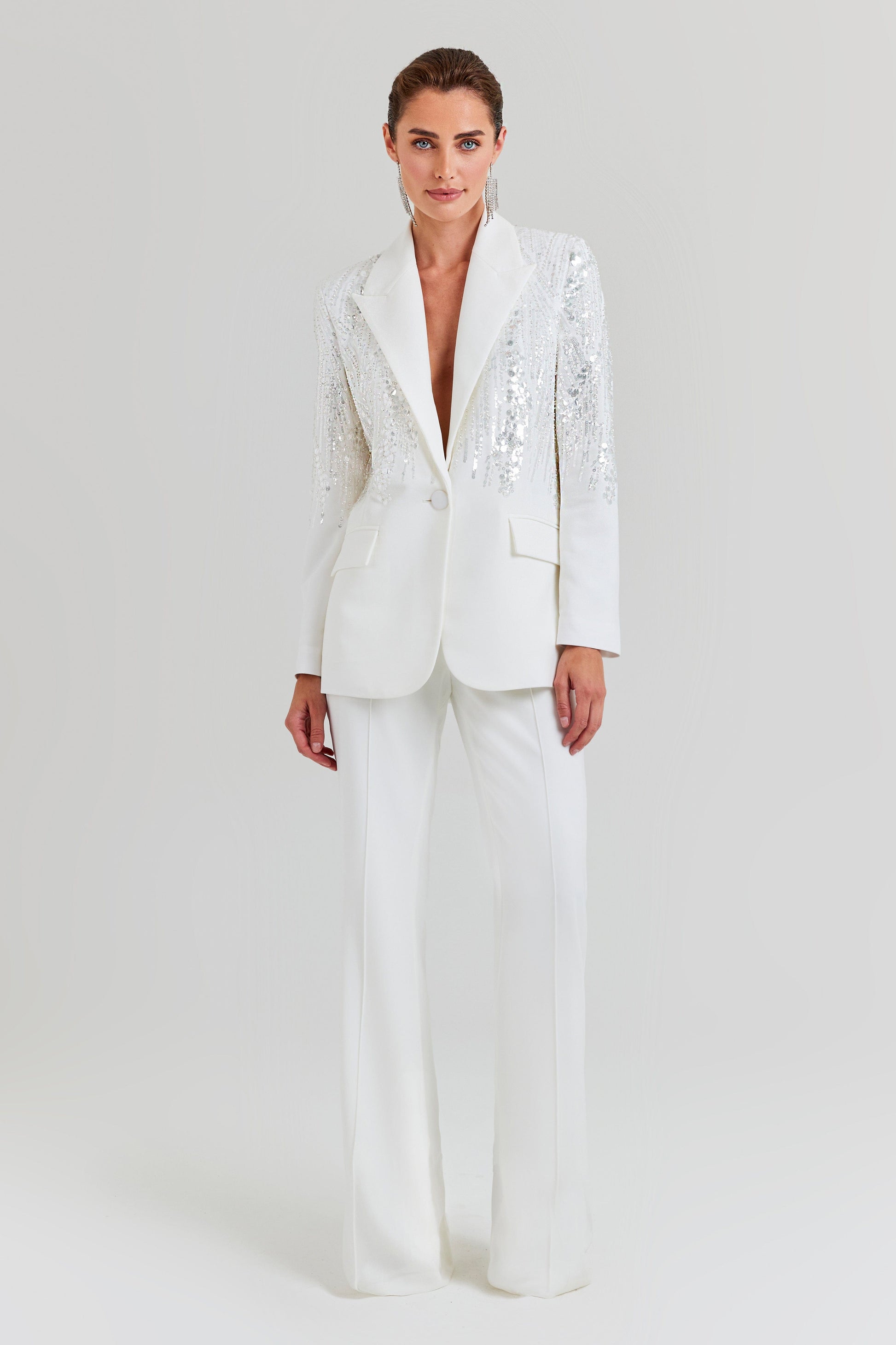LUCILLE White Sequin Blazer NADINE MERABI