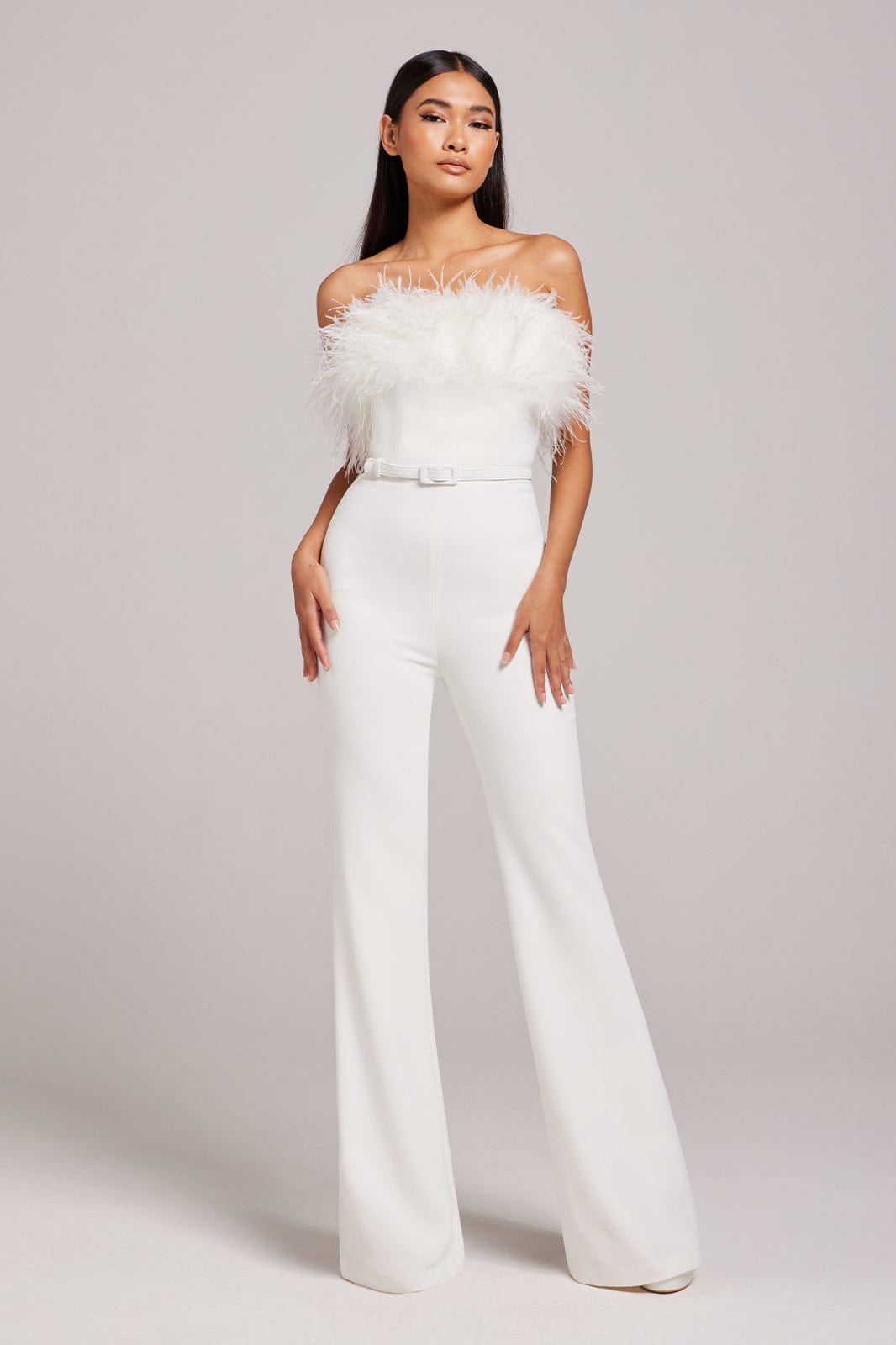 Short White Cold Shoulder Jumpsuit COLETTE White Feather Jumpsuit